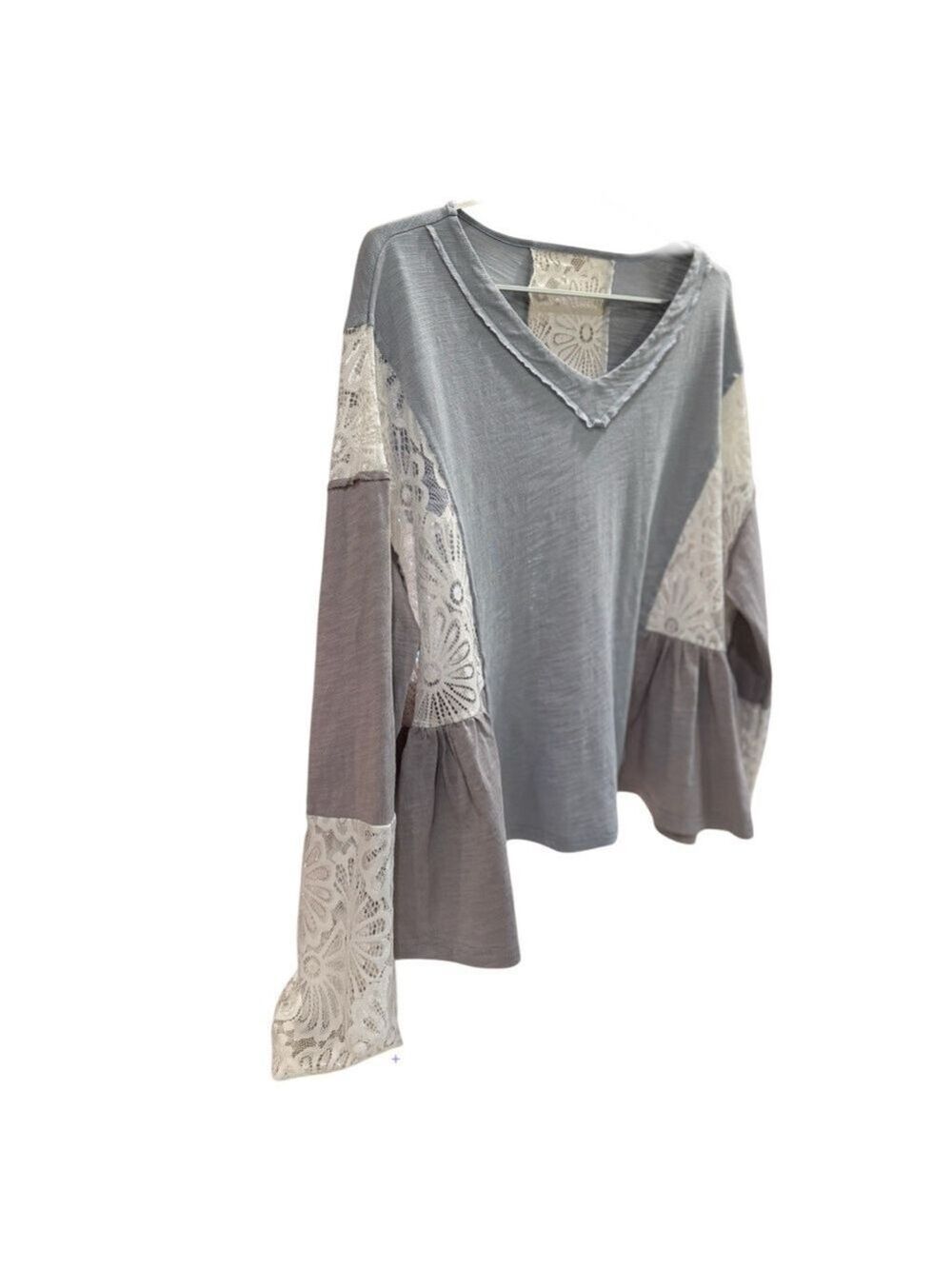 SHEIN Women's  Boho Lace Detail V-Neck Flare Sleeve Blouse Her Size XL